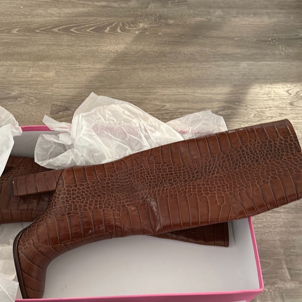 Paris Texas Brown Croc-Embossed Heeled Boots